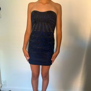 Aqua Dress w/ Cobalt blue underlay & black lace